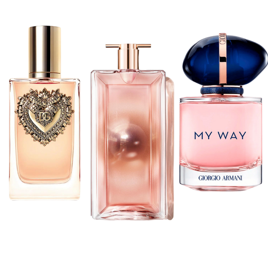 PACK DE 3 PERFUMES: DOLCE & GABBANA DEVOTION, MY WAY GIORGIO ARMANI, LANCÔME IDÔLE – 100ML